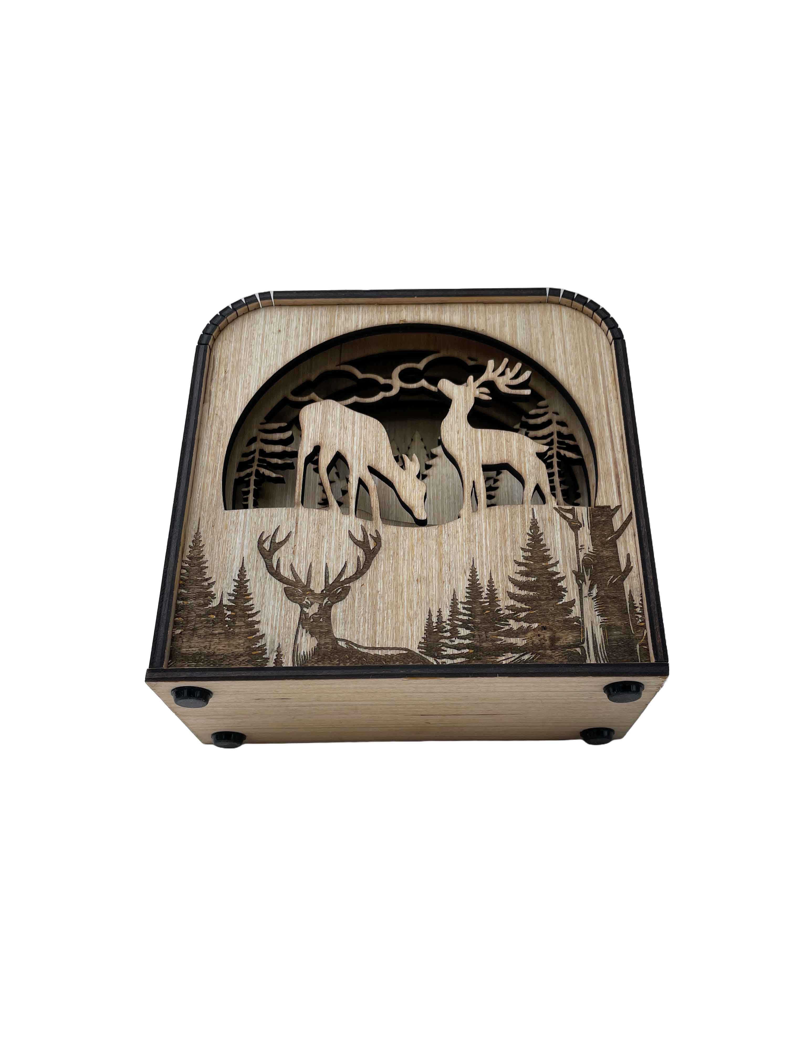 Deer Design Wood Shadow Box - Natural