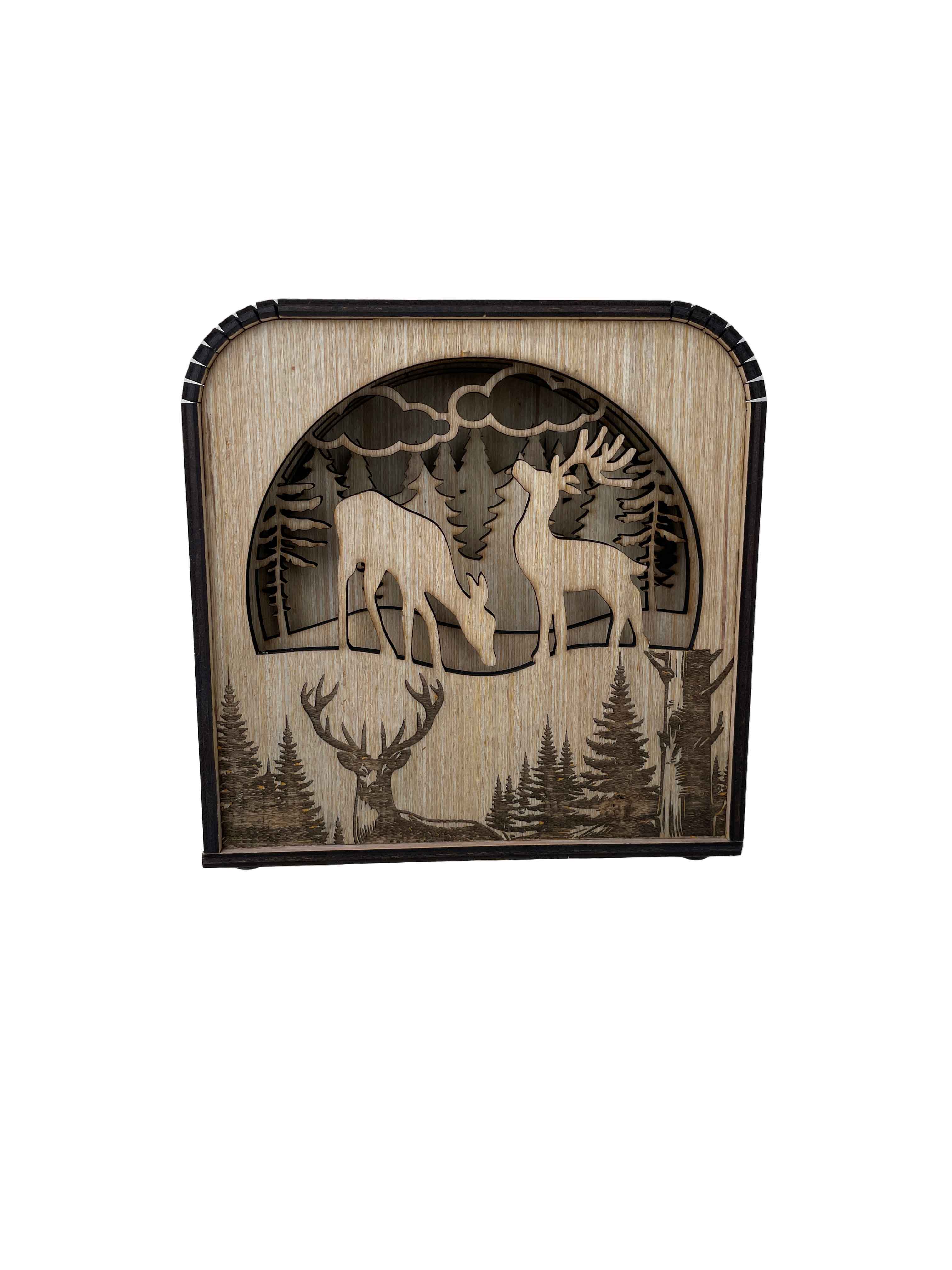 Deer Design Wood Shadow Box - Natural