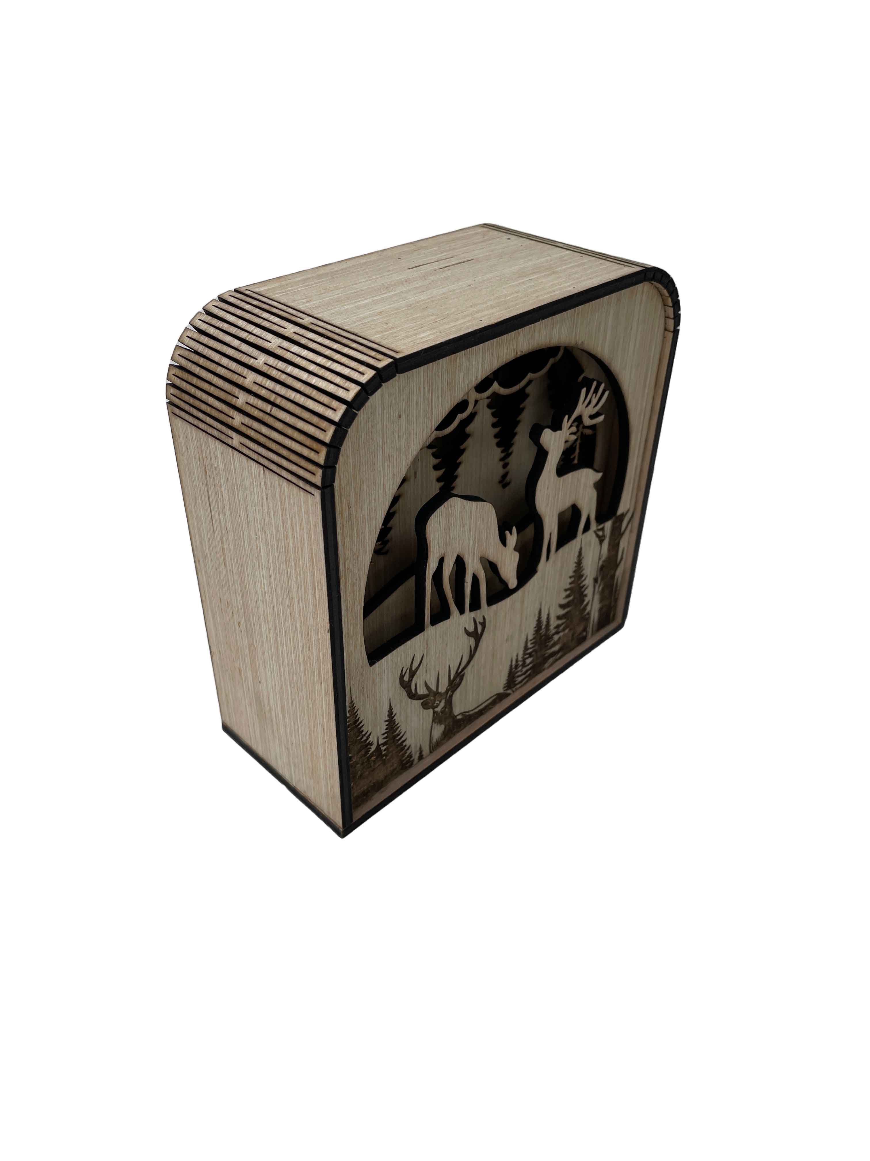 Deer Design Wood Shadow Box - Natural