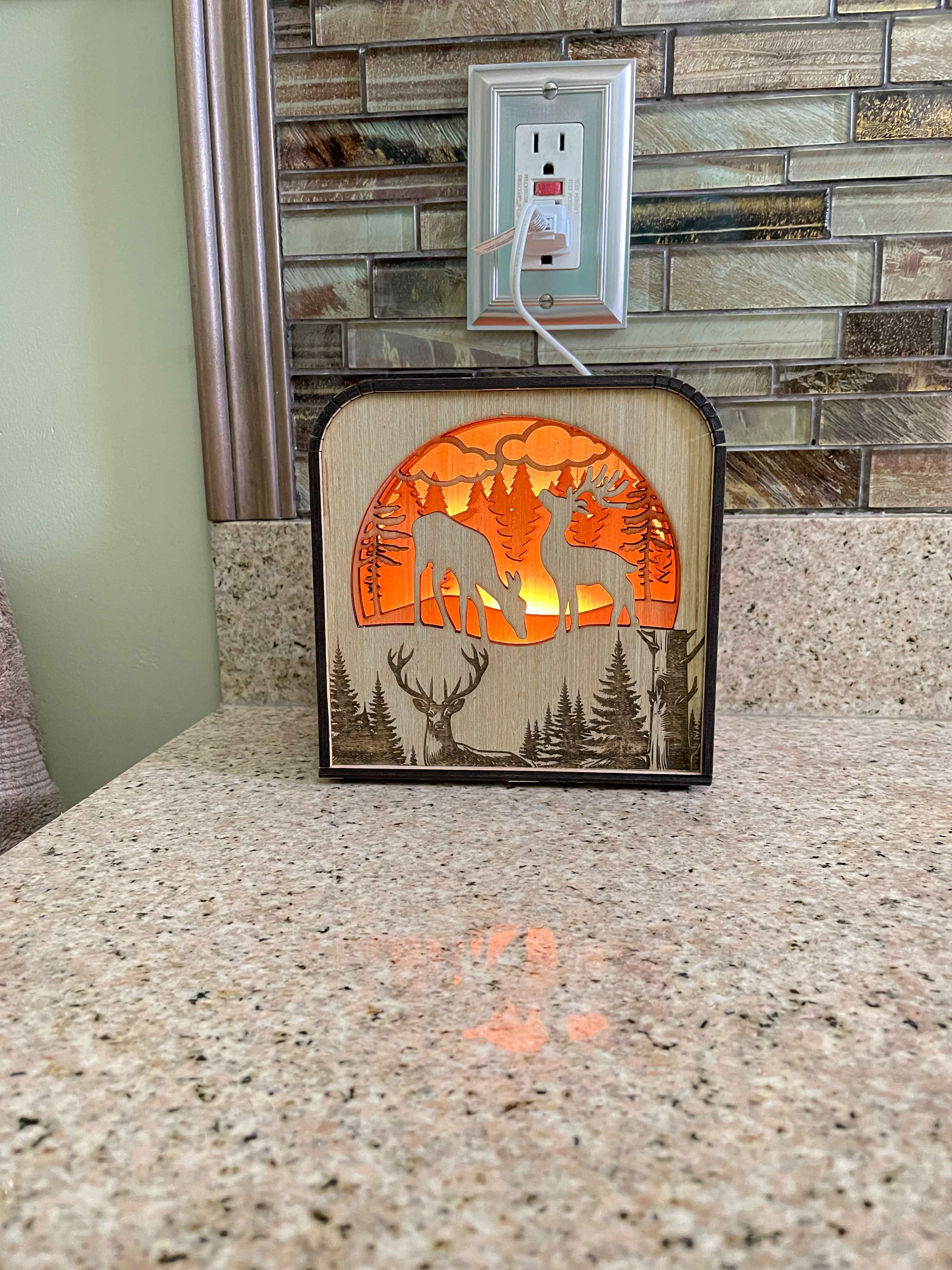 Deer Design Wood Shadow Box - Natural