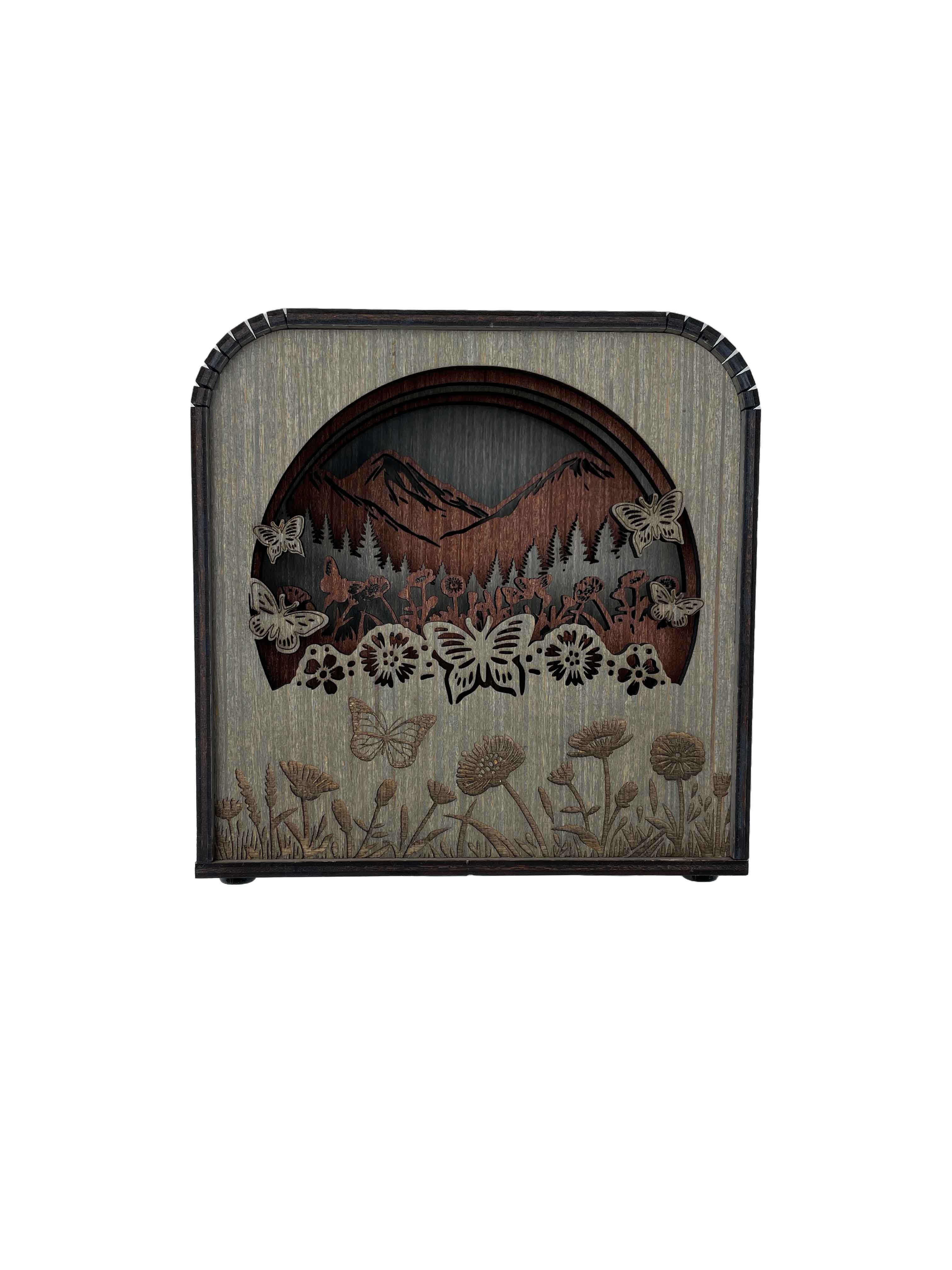 Butterfly Design Wood Shadow Box - Easy Grey