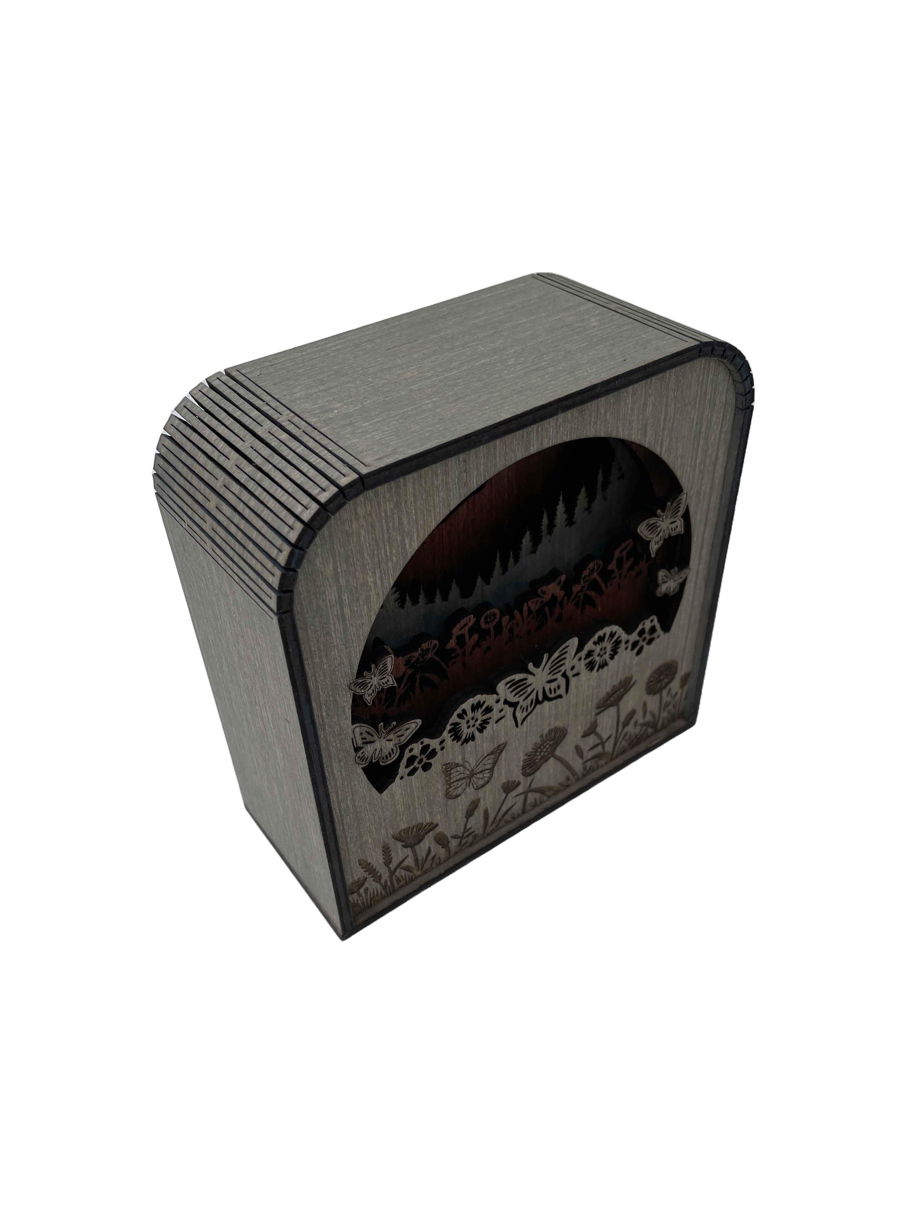 Butterfly Design Wood Shadow Box - Easy Grey