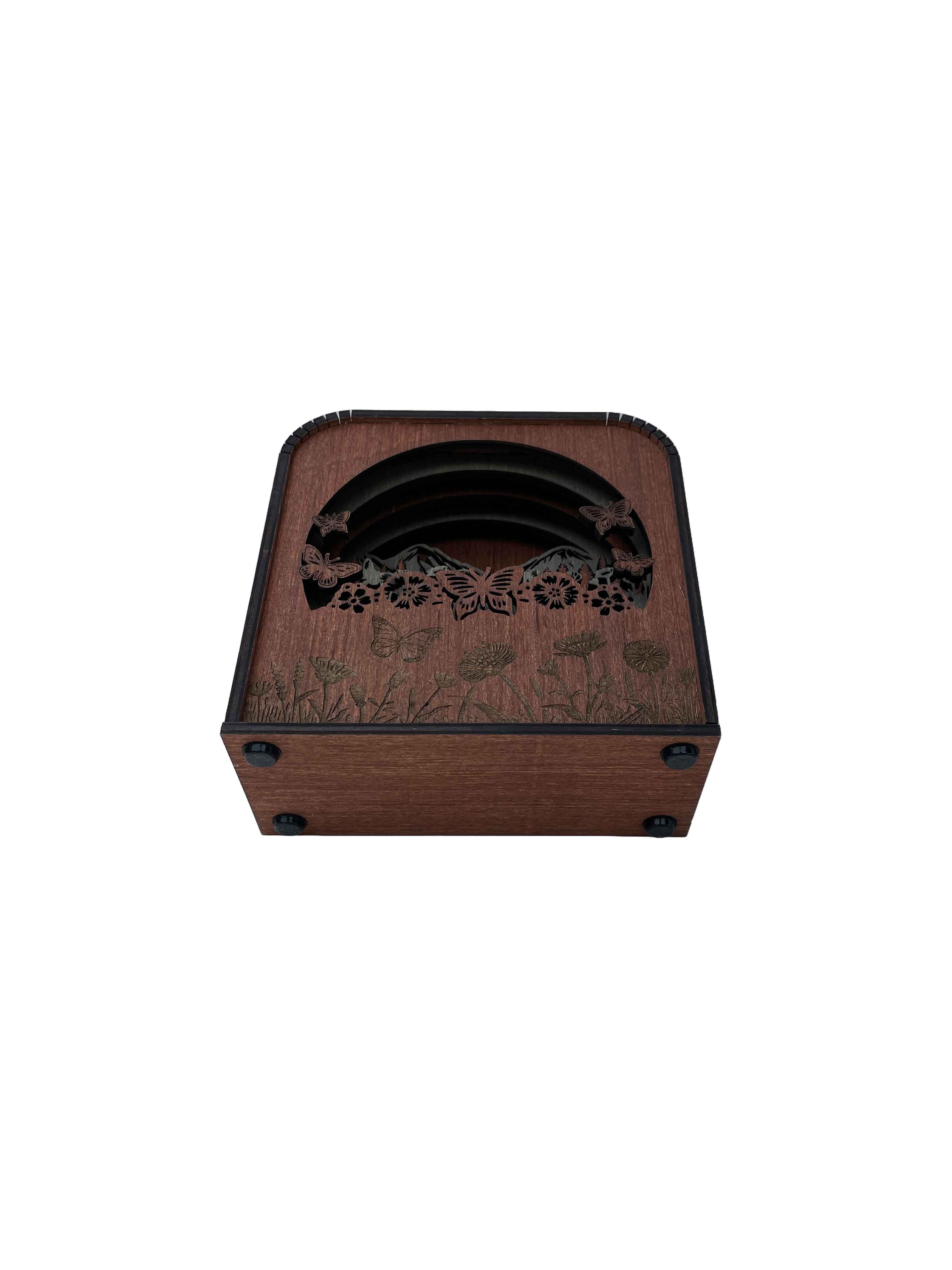 Butterfly Design Wood Shadow Box - American Walnut