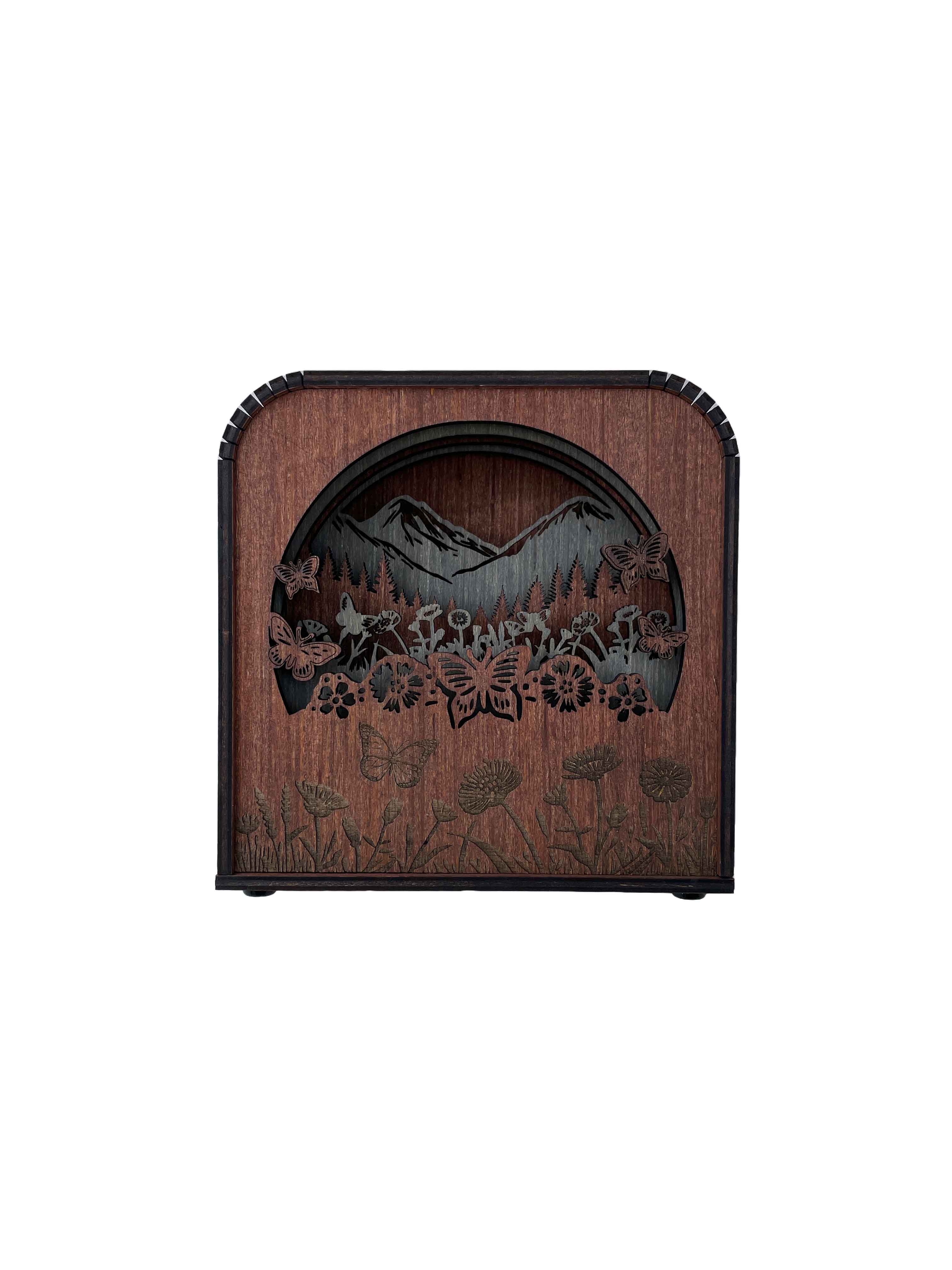 Butterfly Design Wood Shadow Box - American Walnut