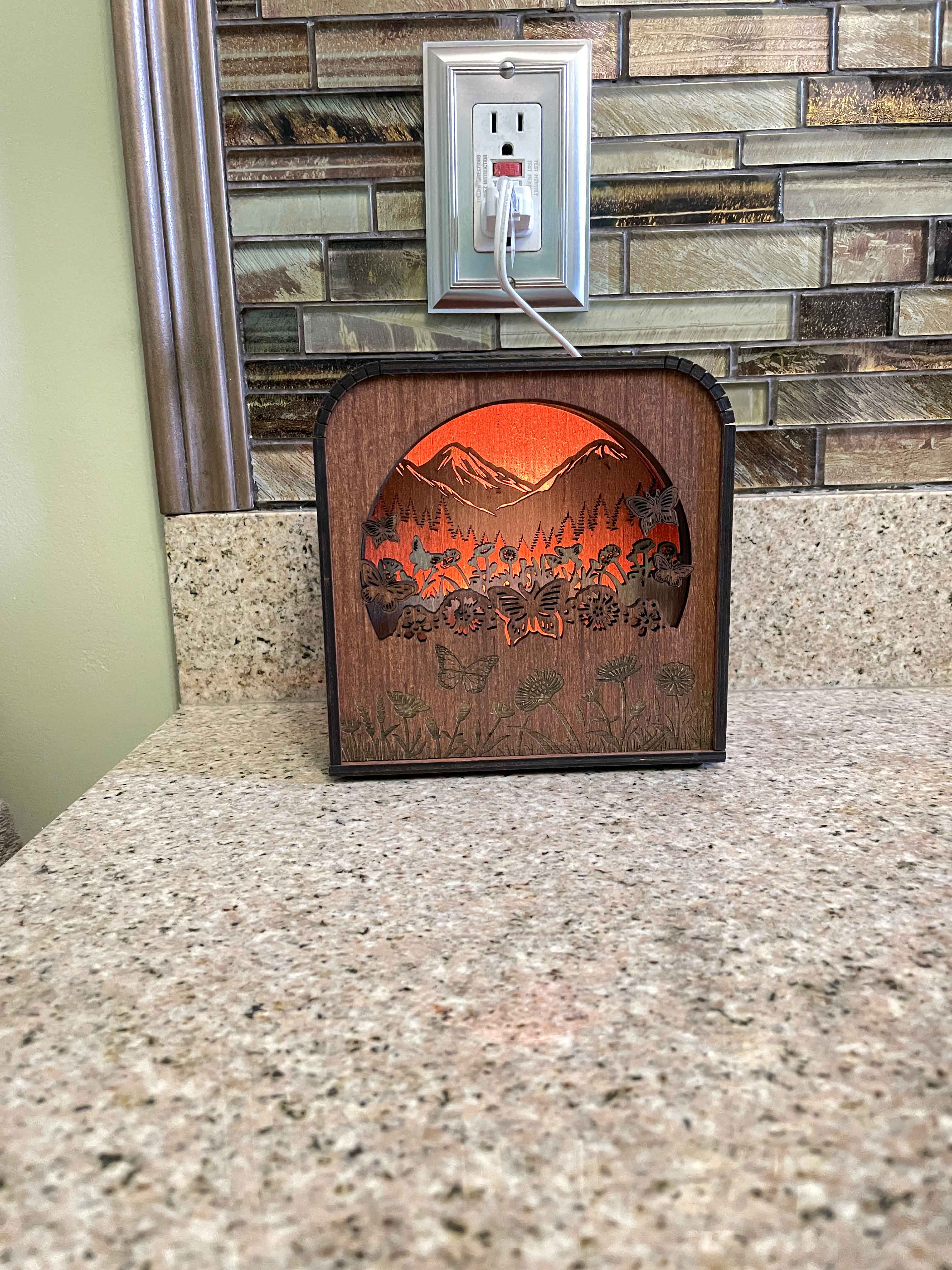 Butterfly Design Wood Shadow Box - American Walnut