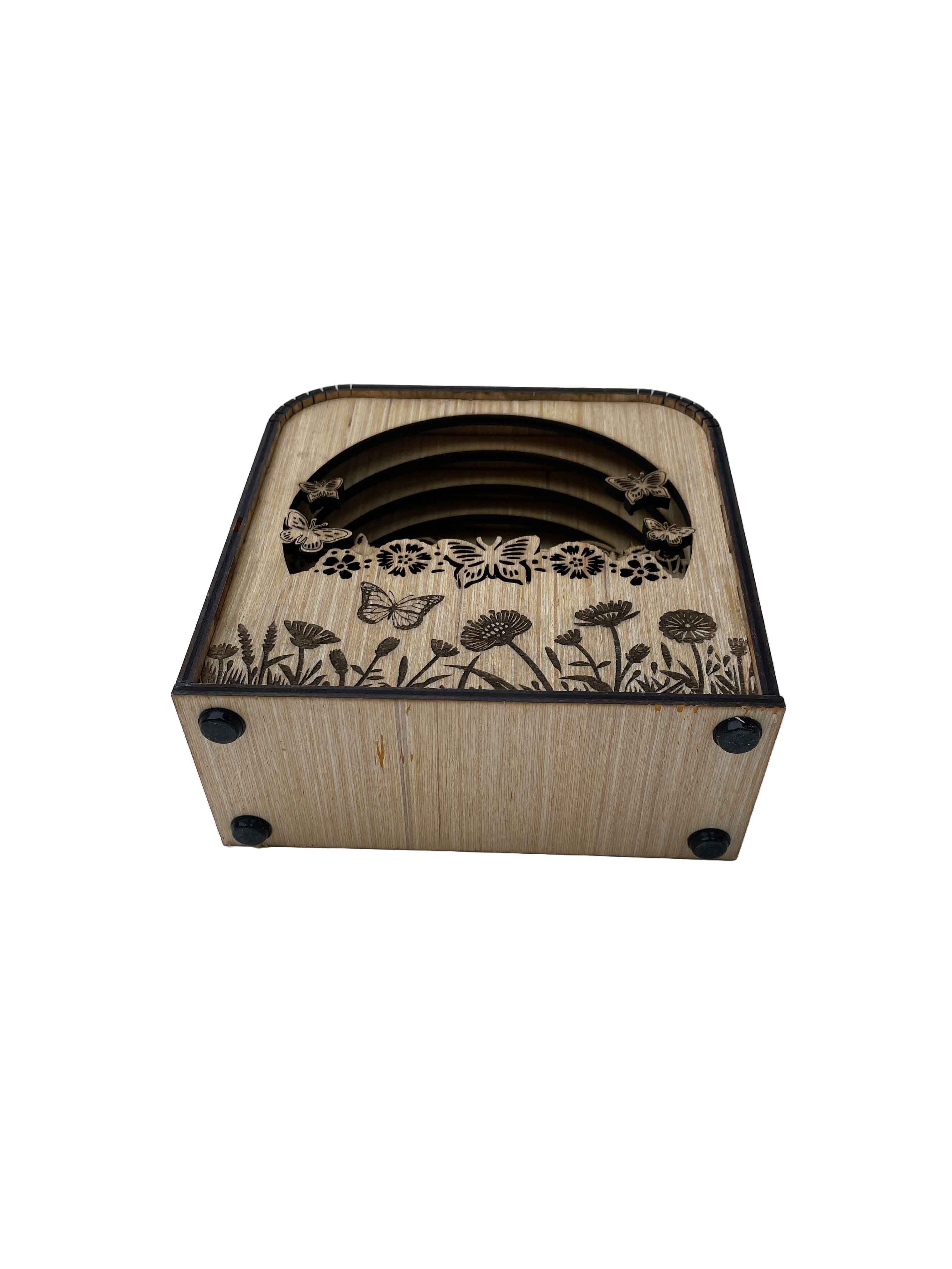 Butterfly Design Wood Shadow Box - Natural