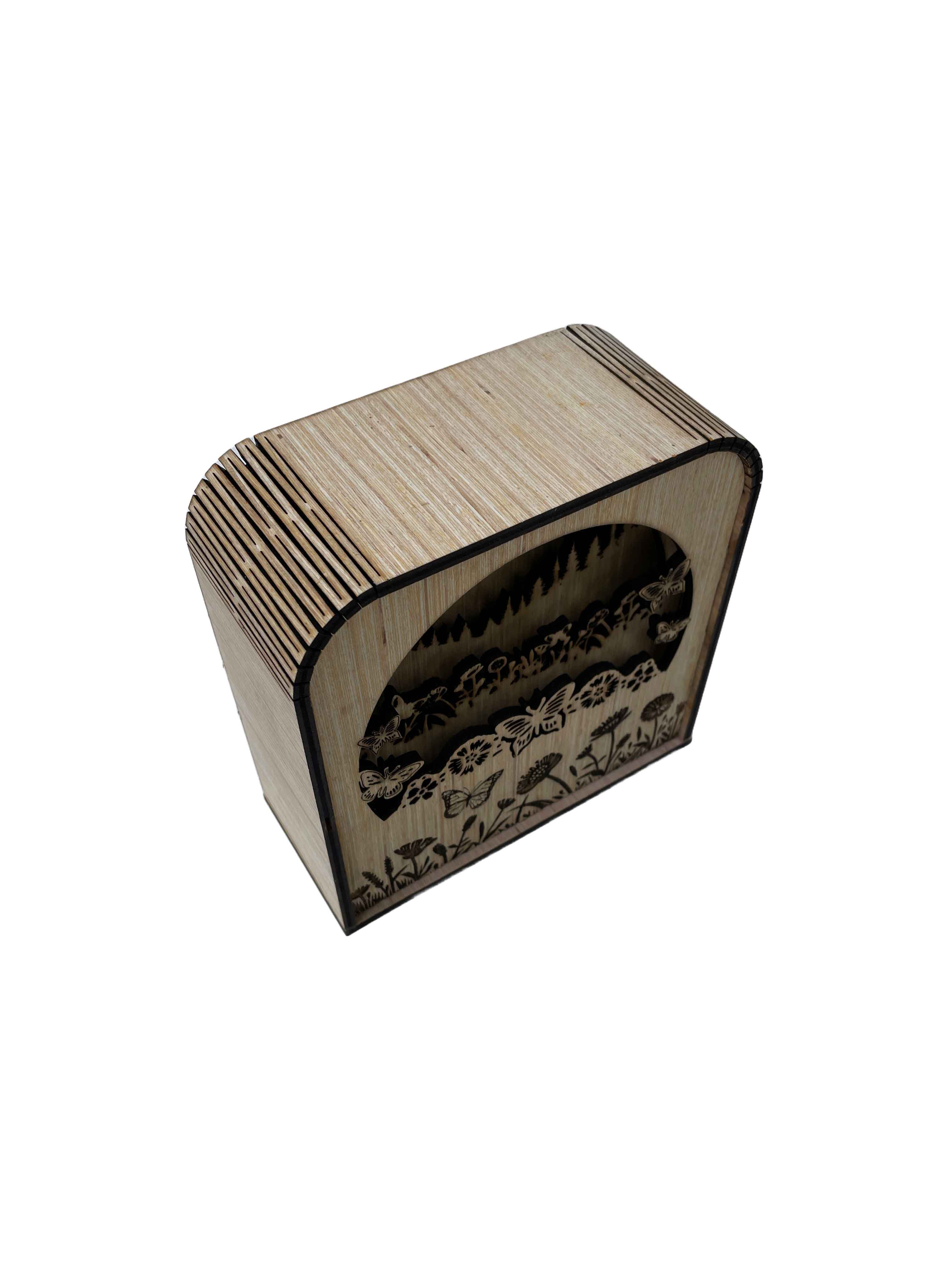 Butterfly Design Wood Shadow Box - Natural