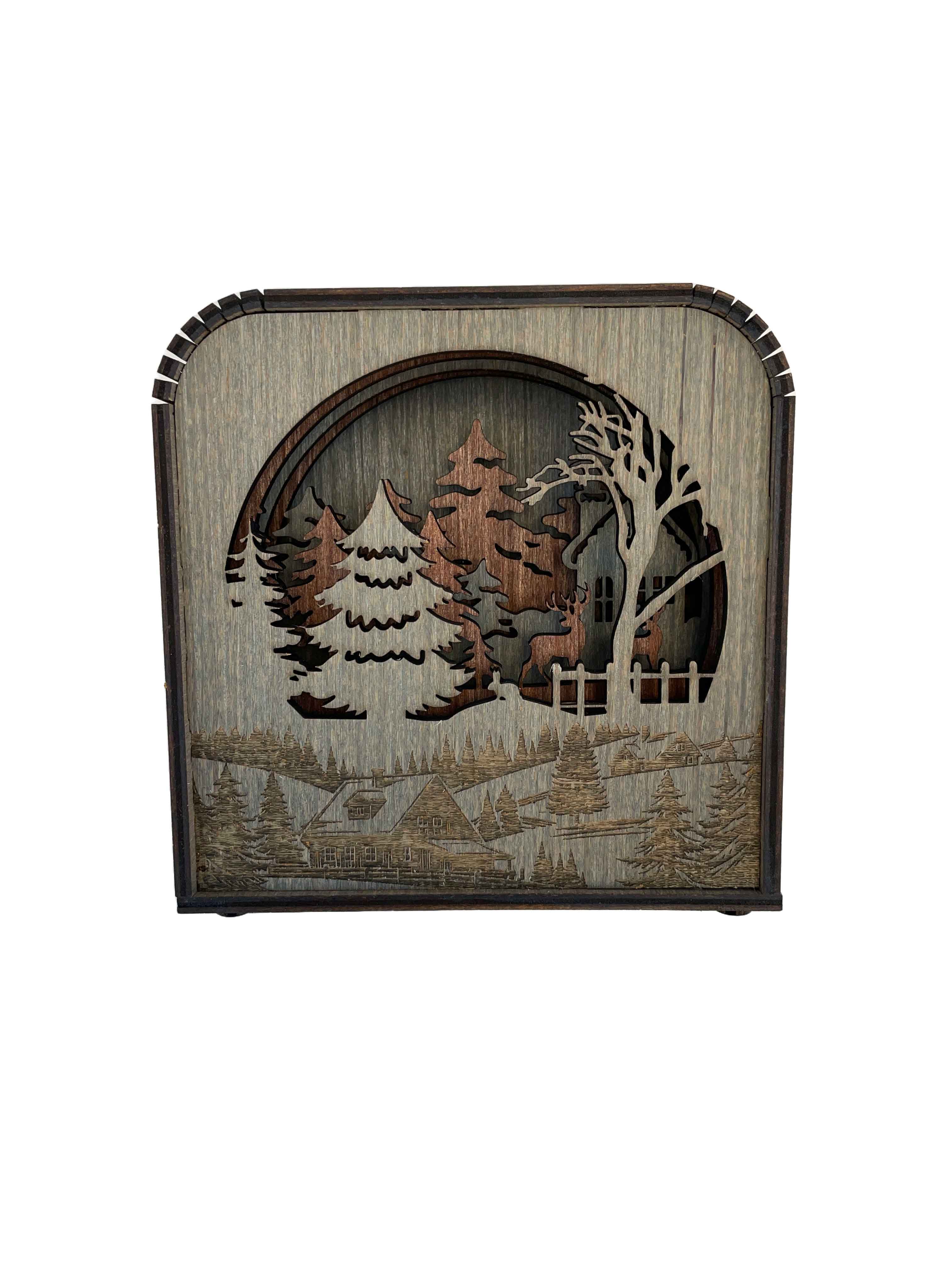 Winter Design Wood Shadow Box - Easy Grey