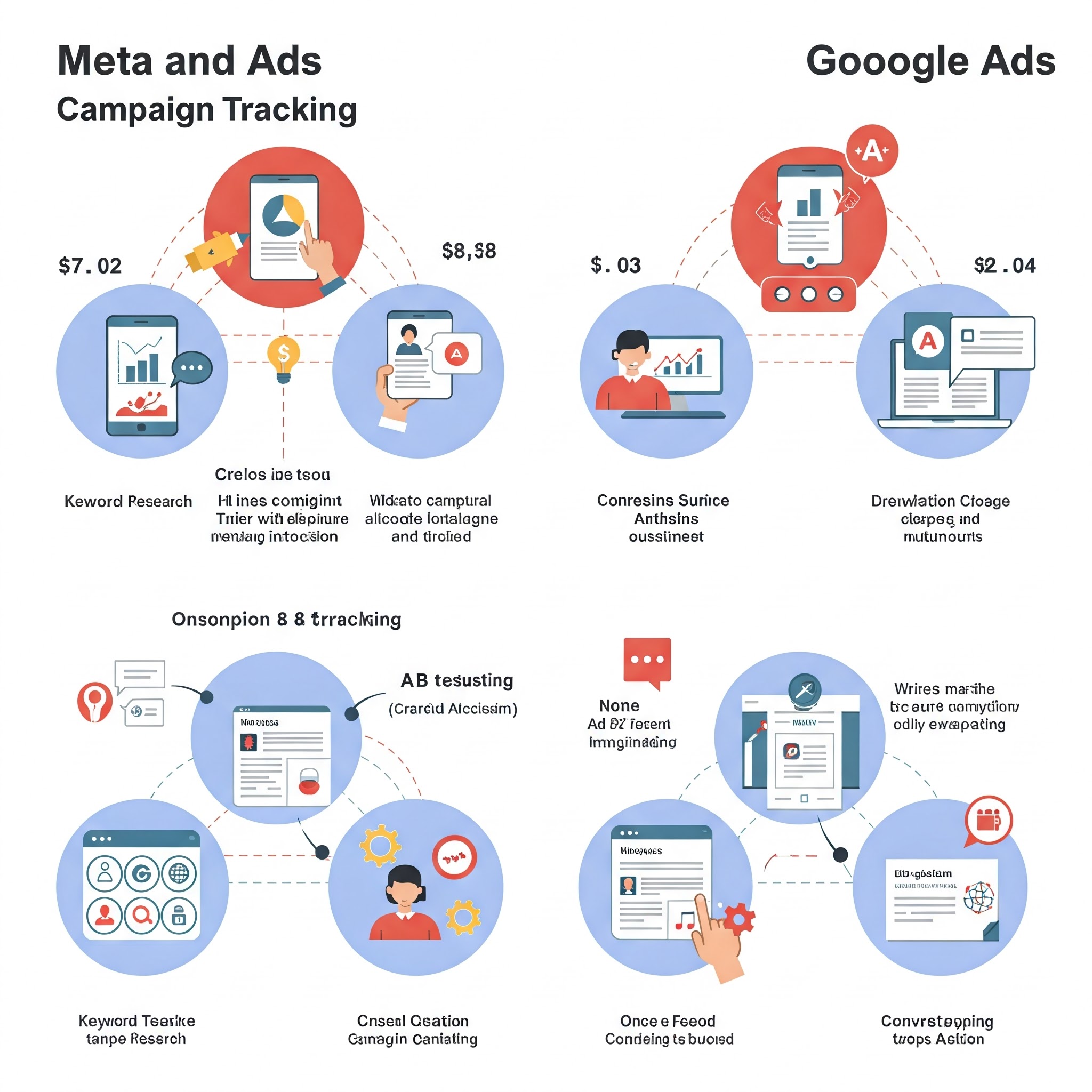 Creación y seguimiento de tres campañas de Meta y tres de Google Ads 