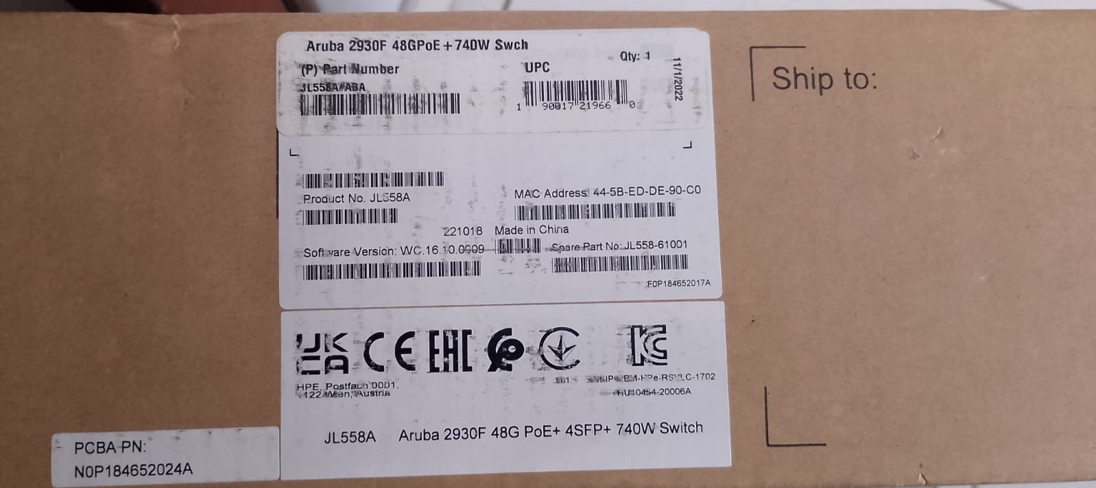Switch HPE Aruba Networking 2930F 48 G PoE+ 4SFP 740 W