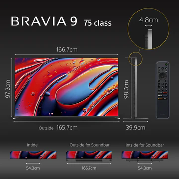 Sony | BRAVIA 9 | 75 Inch | MINI LED XR QLED TV with XR BACKLIGHT MASTER DRIVE TV with High Peak Luminance | Our Brightest TV ever for ultimate cinema, sports, PS5 gaming | 4K HDR Smart TV (Google TV) | 2024 Model