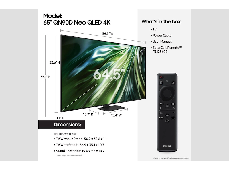 Samsung 75 Inch Neo QLED 4K Smart Television QA75QN90DAUXZN Neo Mini LED