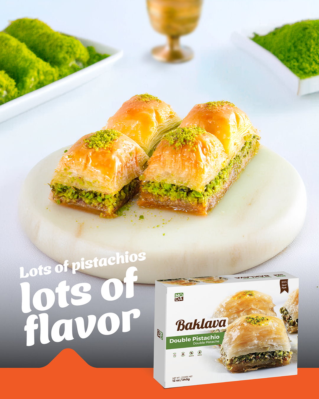 Baklava with Double Pistachio, Gift Pack, 9pcs,