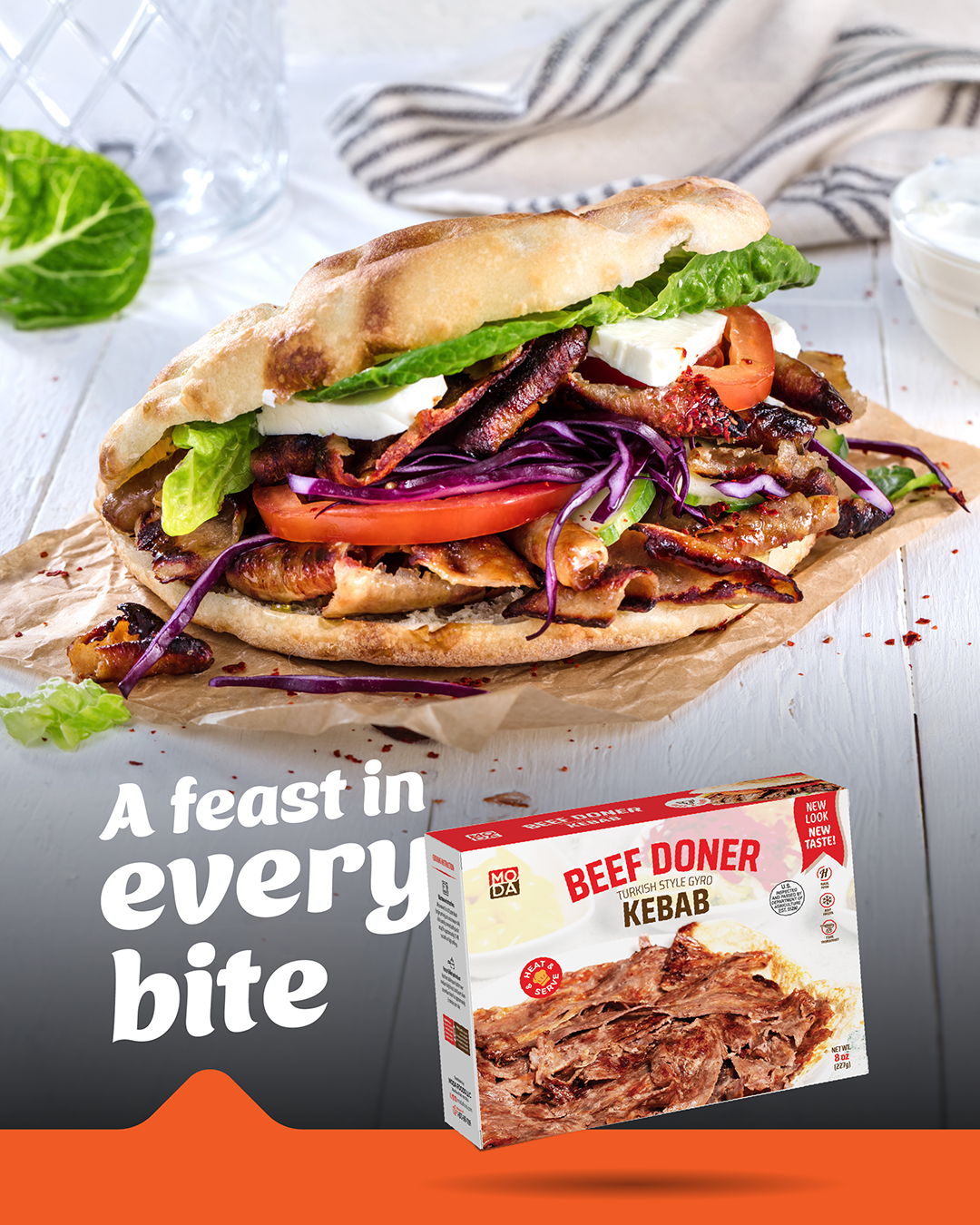 Doner, Beef, Cooked, Sliced, Retail, 