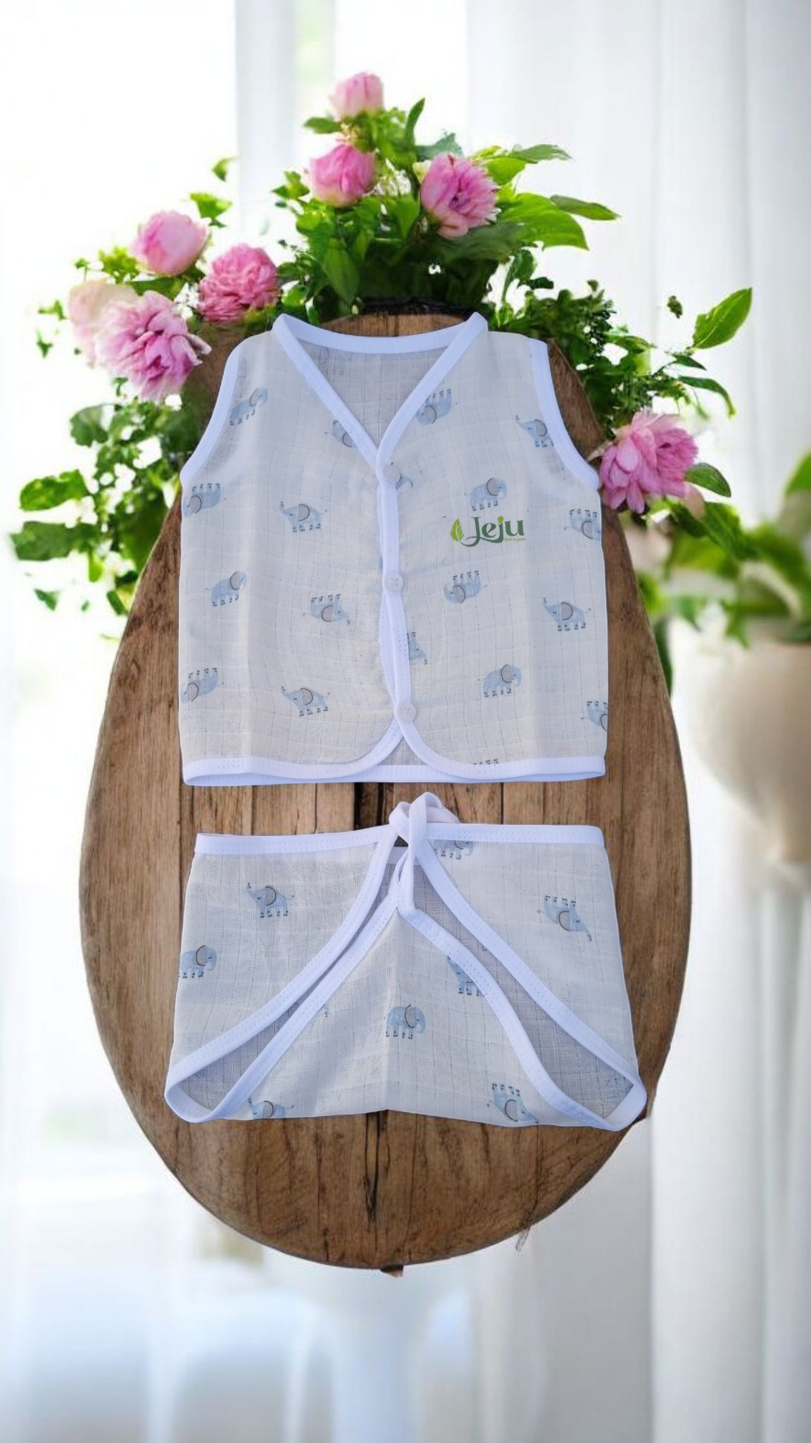  Elephant Print muslin cotton Baby Set