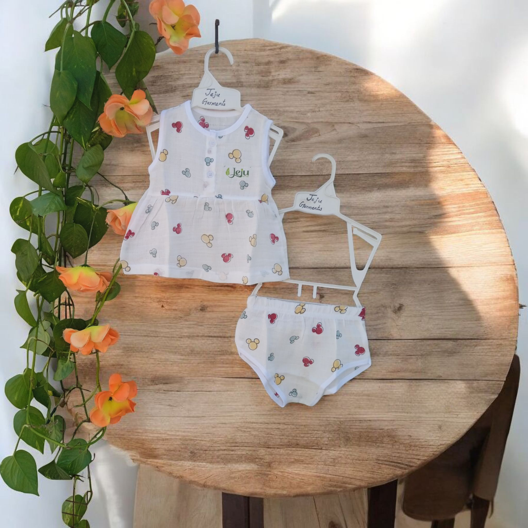 Drops Print Muslin cotton Baby Frock set