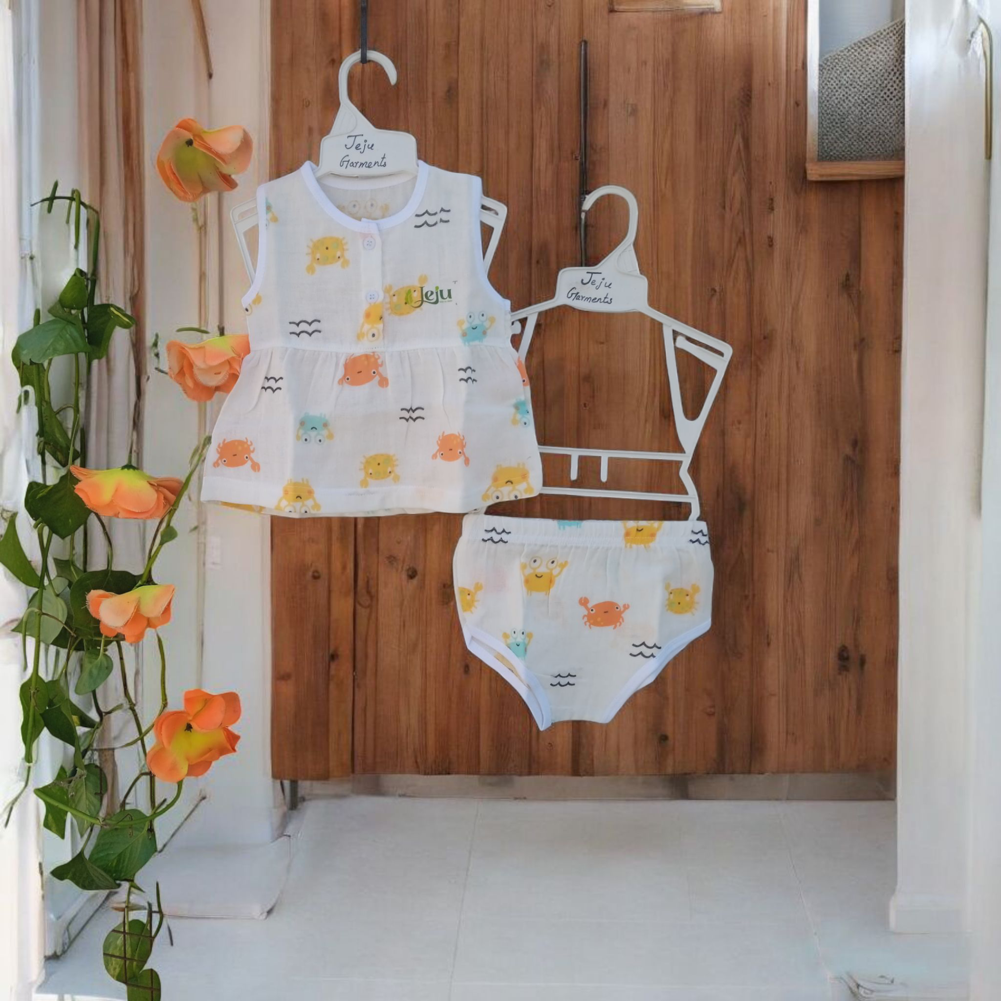  Wave print baby pure Muslin cotton frock 