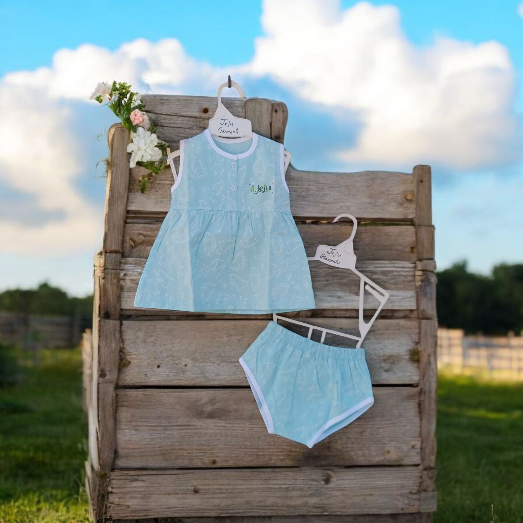 Heaven blue pure Cotton girl baby frock 