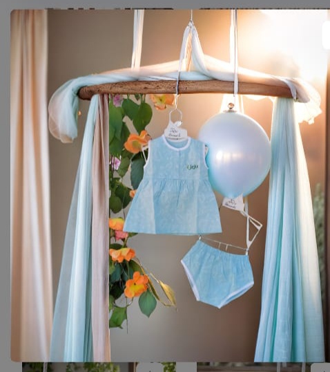 Heaven blue pure Cotton girl baby frock 