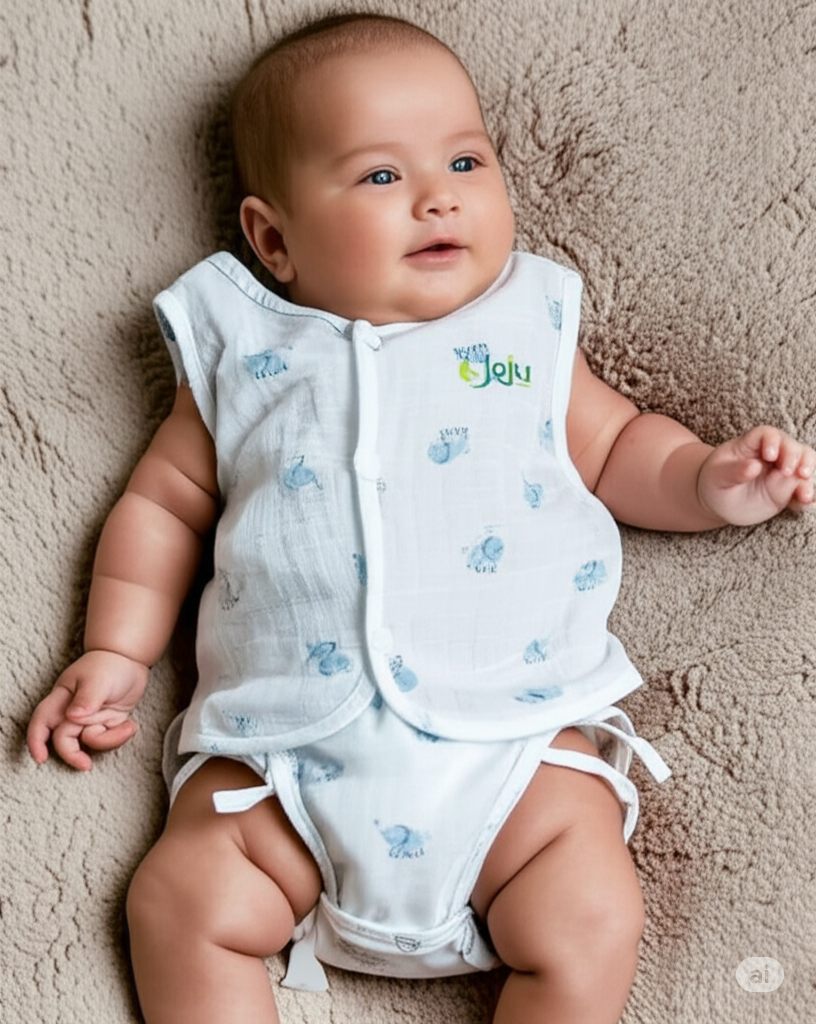  Elephant Print muslin cotton Baby Set