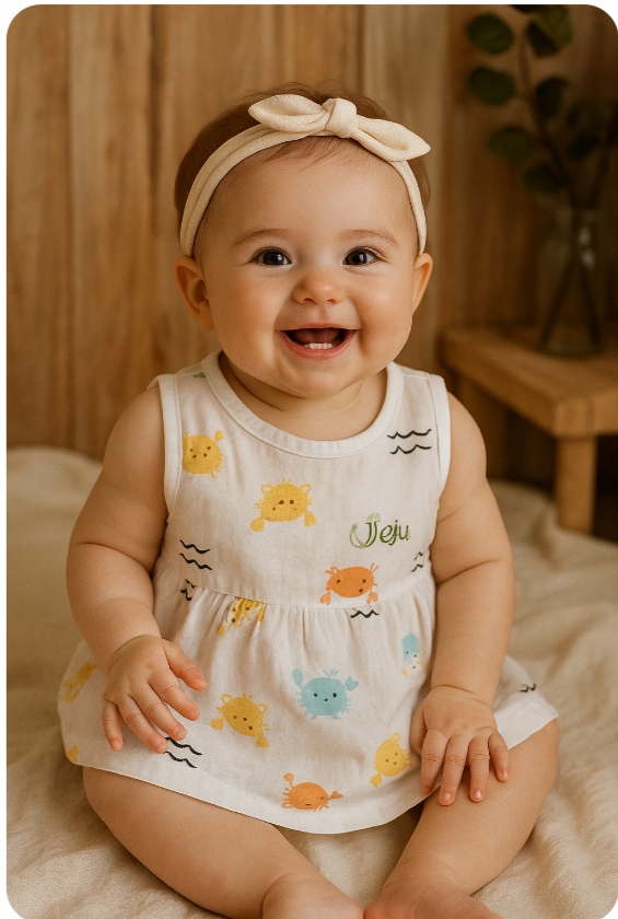  Wave print baby pure Muslin cotton frock 