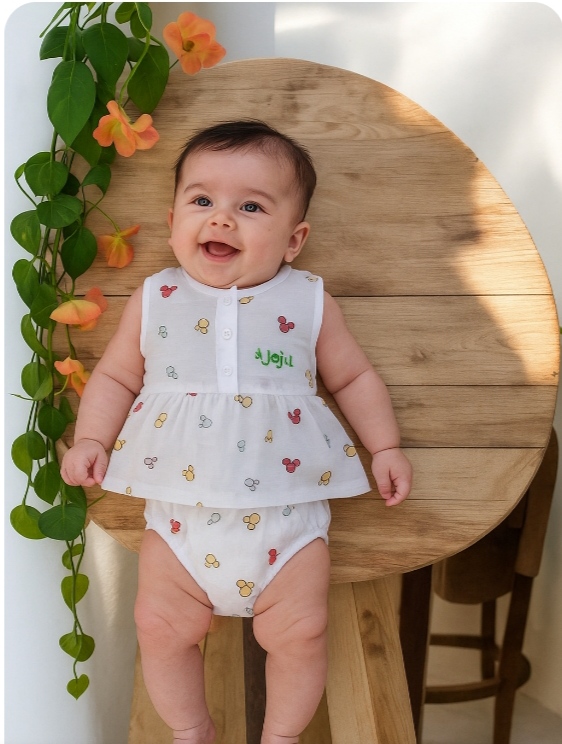 Drops Print Muslin cotton Baby Frock set