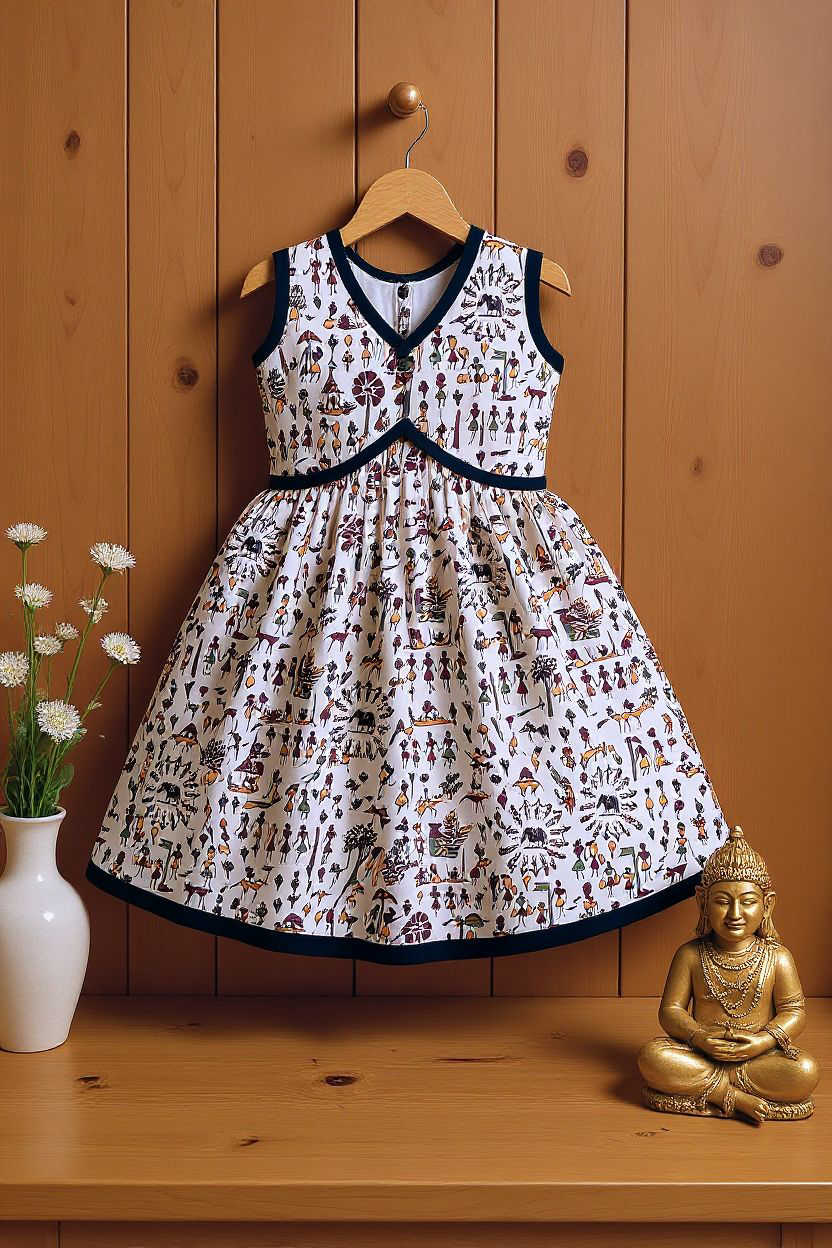 Baby Anarkali - white kalamkari 