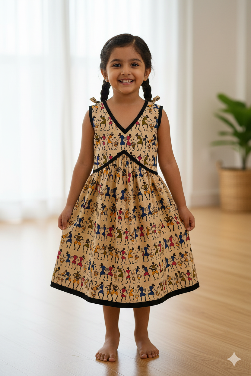 Baby Anarkali -sandel kalamkari 