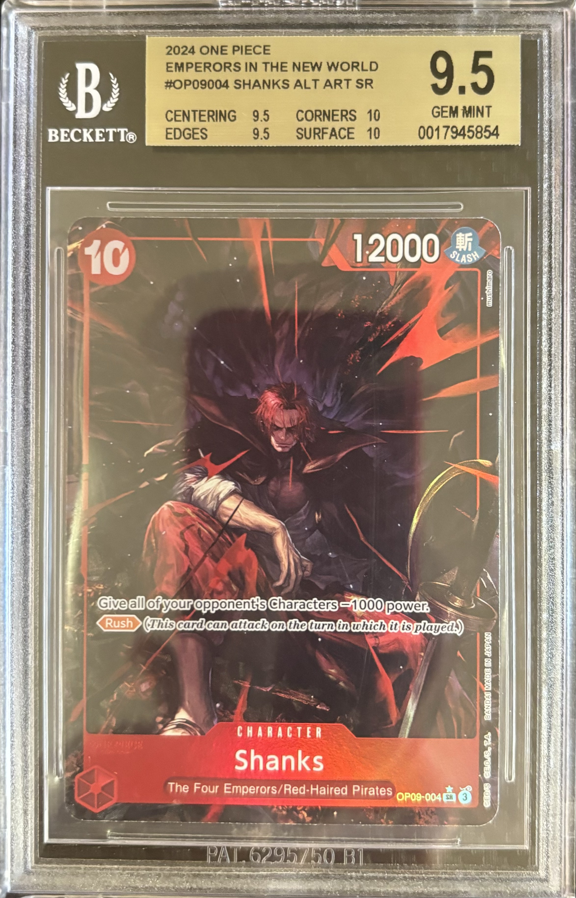 Carta de Shanks OP09-090 Alt Art SR (Beckett 9.5)