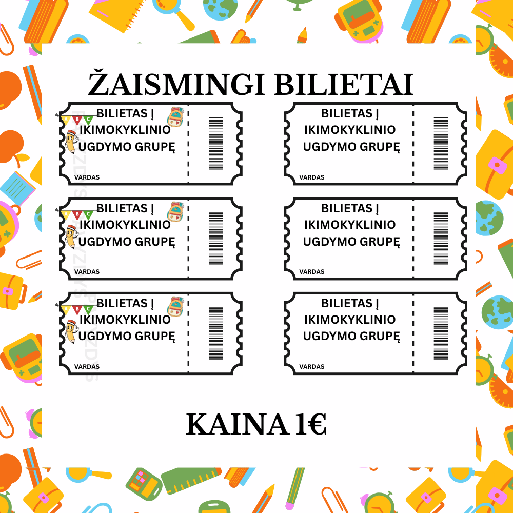 Žaismingi bilietai į ikimokyklinę grupę – spalvinga pradžia naujiems mokslo metams!