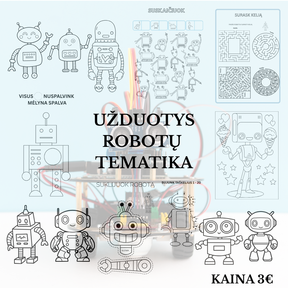 Robotų spalvinimo lapai ir užduotys – SUP vaikams 