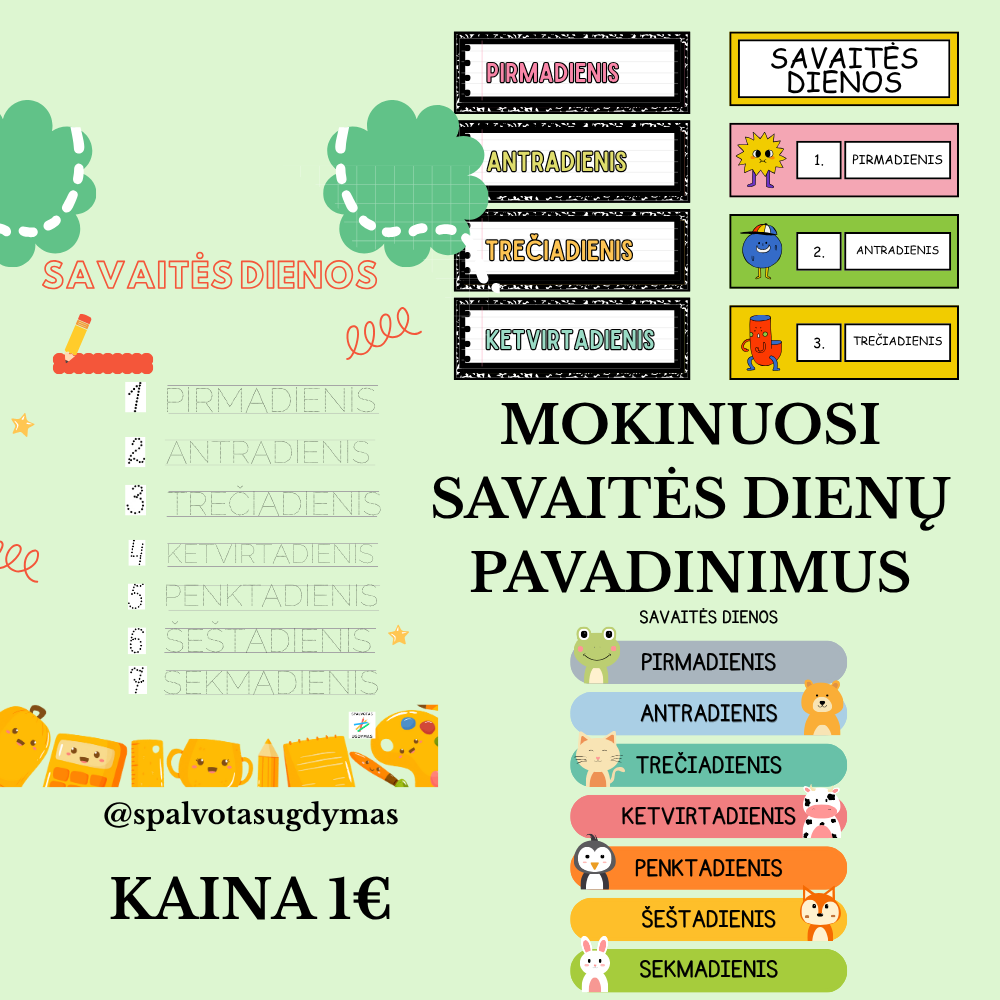 „SAVAITĖS DIENOS“ – spalvingas ugdomasis rinkinys 4 -  7 m  vaikams