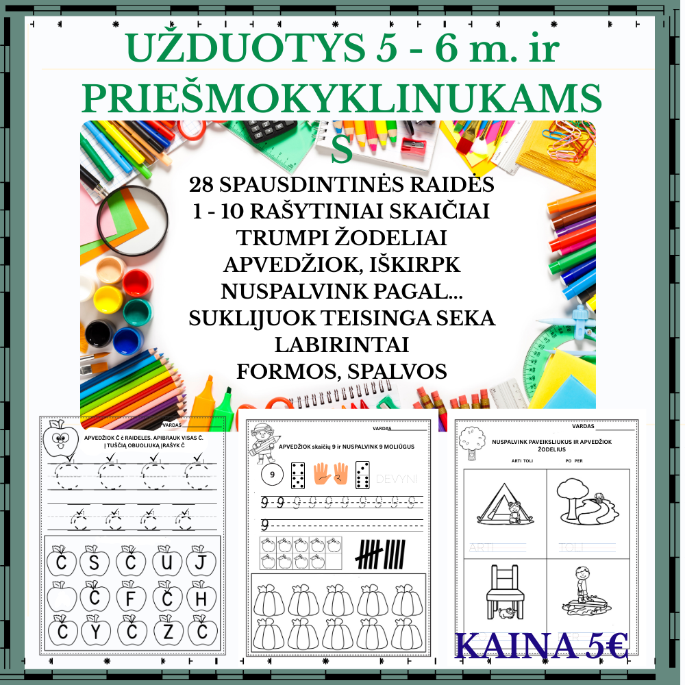 Užduočių rinkinukas RUDENĖLIO MOKYKLĖLĖ - 5 - 6 m vaikams