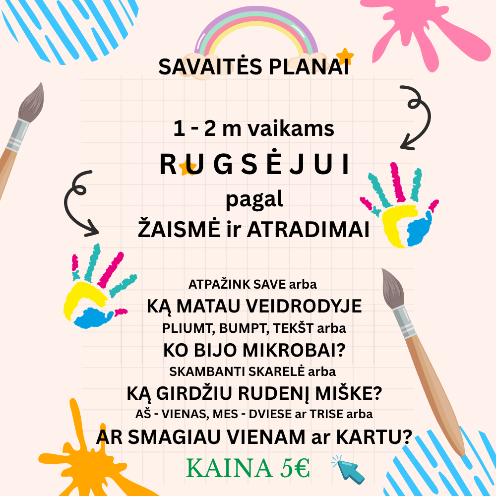 Rugsėjo savaitės planų 1–2 m. vaikams pagal „Žaismė ir Atradimai“  Rinkinukas