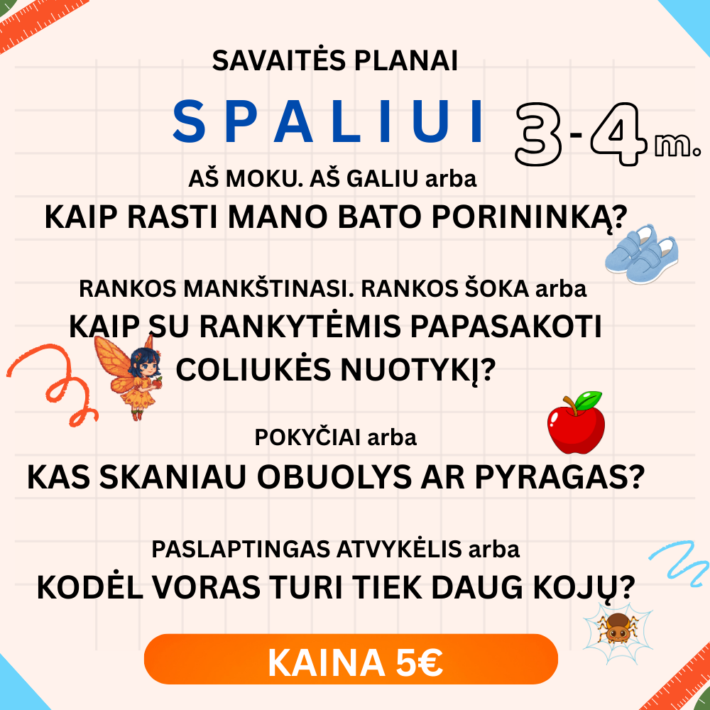 Spalio mėnesio 4 savaičių ugdymo planų rinkinukas 3–4 metų vaikams