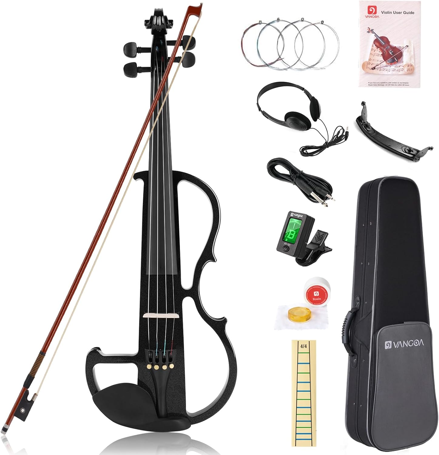 Vangoa Violín Electrico 4/4 Tamaño Completo Violín Silencioso para Principiante