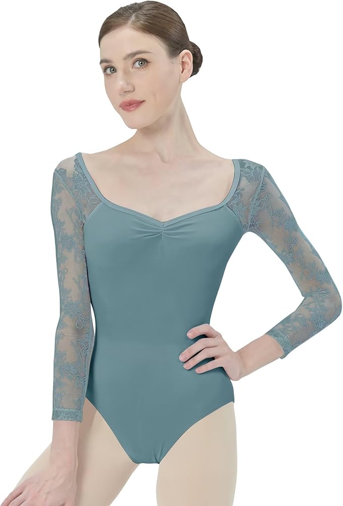 Maillot danza azul con encaje
