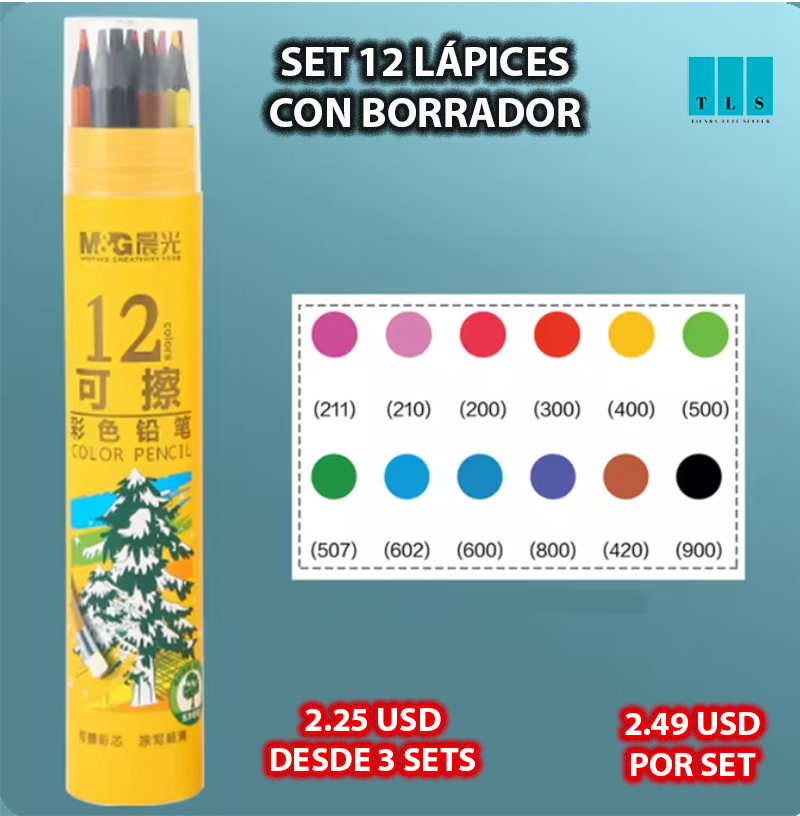 Set 12 lápices con borrador