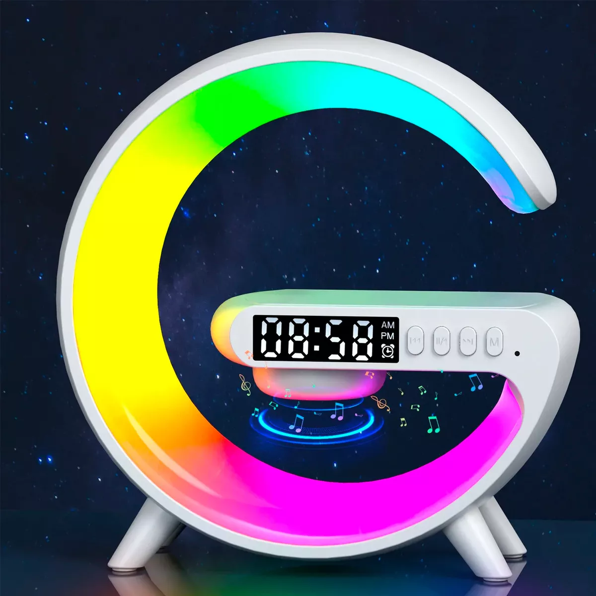 Mini lámpara, parlante RGB y base de carga para celular