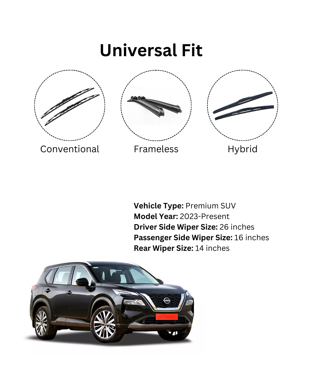Nissan X-Trail Wiper Blades - Hybrid, Frameless & Conventional