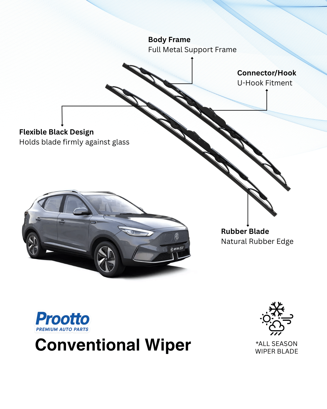 MG ZS EV Wiper Blades - Hybrid, Frameless & Conventional