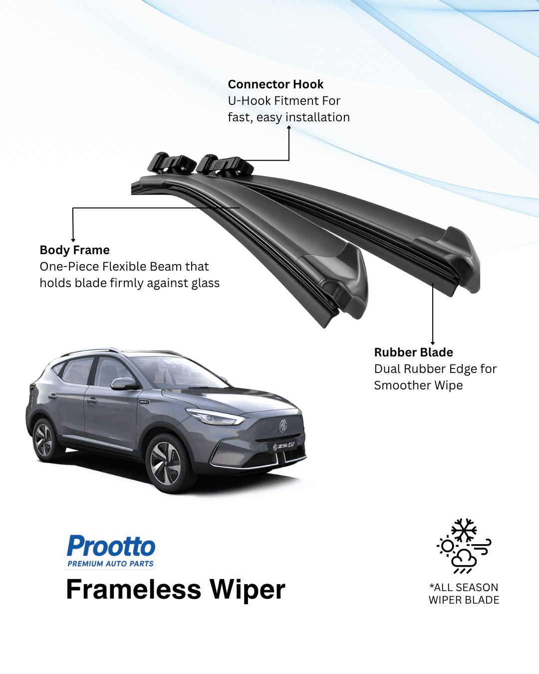 MG ZS EV Wiper Blades - Hybrid, Frameless & Conventional