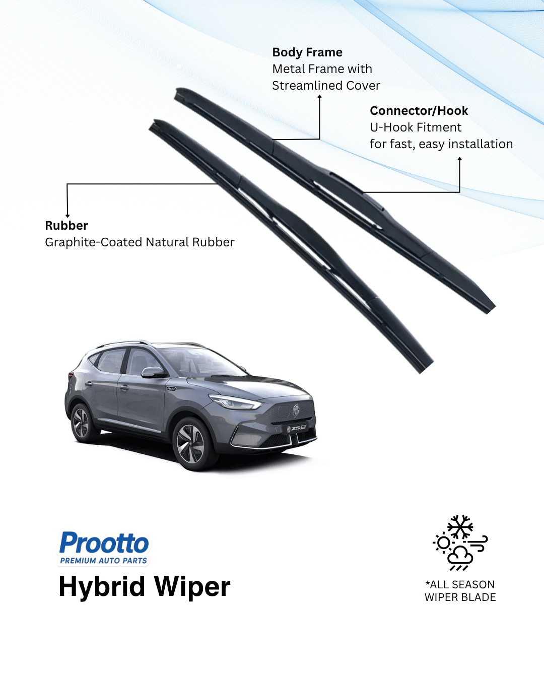 MG ZS EV Wiper Blades - Hybrid, Frameless & Conventional