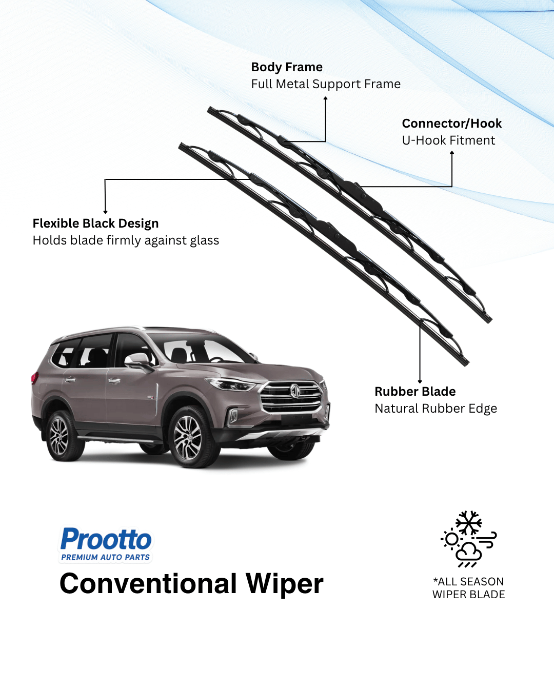 MG Gloster Wiper Blades - Hybrid, Frameless & Conventional