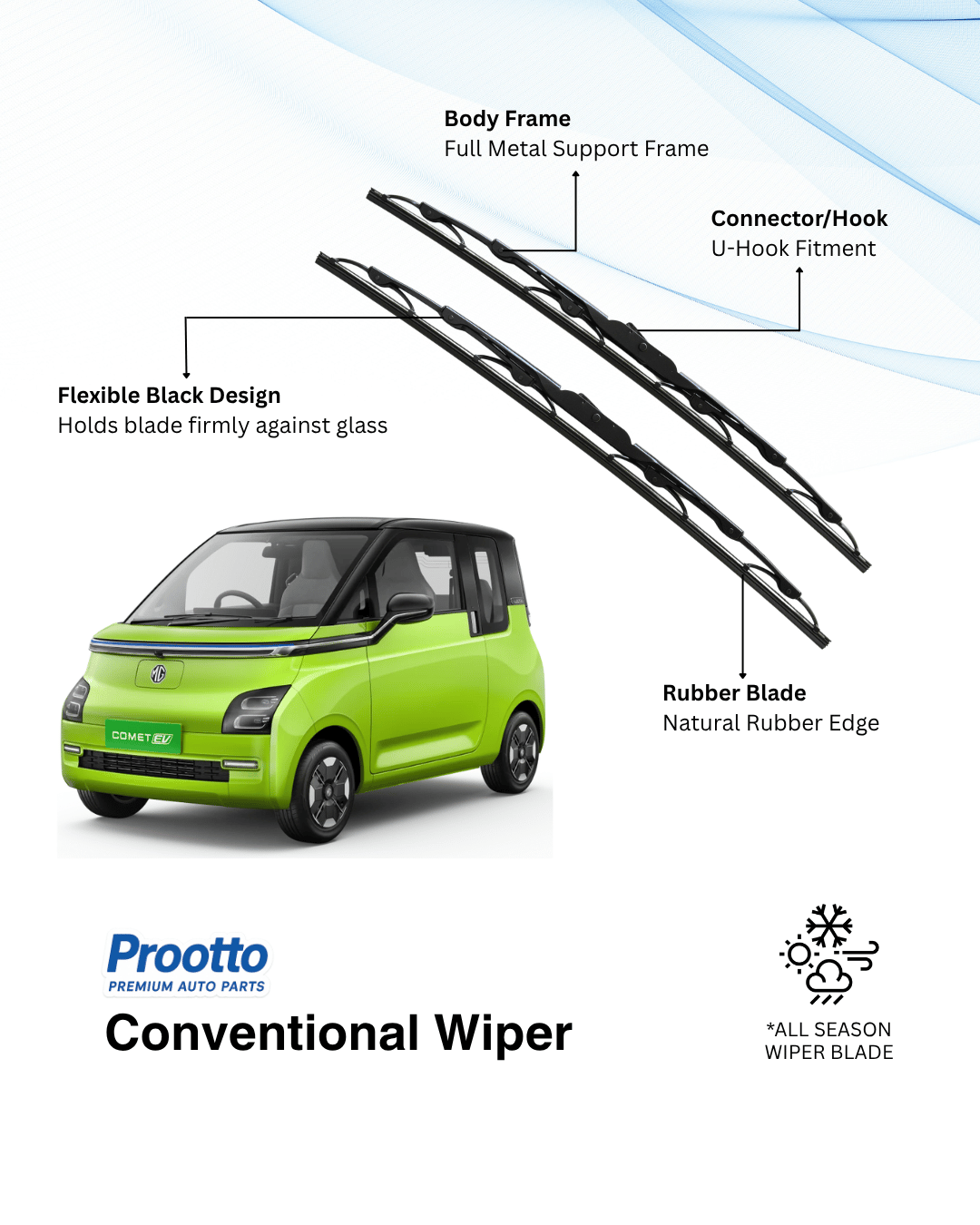 MG Comet EV Wiper Blades - Hybrid, Frameless & Conventional