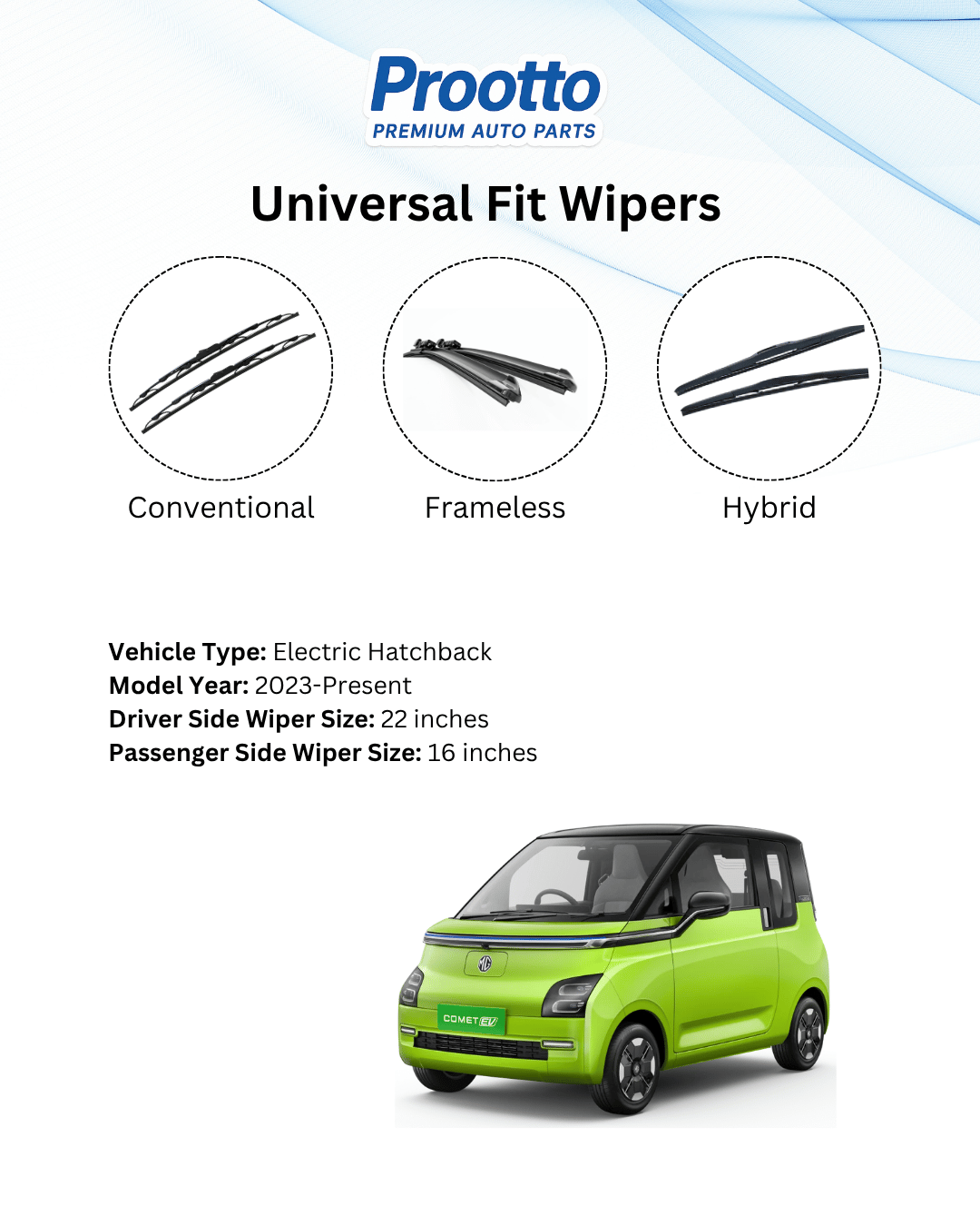 MG Comet EV Wiper Blades - Hybrid, Frameless & Conventional