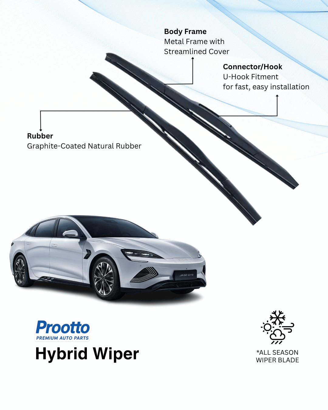 Prootto Wiper Blades for BYD Seal Wiper Blades - Hybrid, Frameless & Conventional