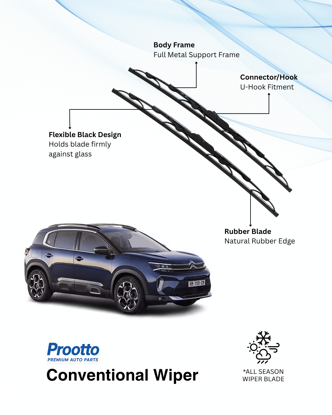 Prootto Wiper Blades for Citroën C5 Aircross – Hybrid, Frameless & Conventional (2025)