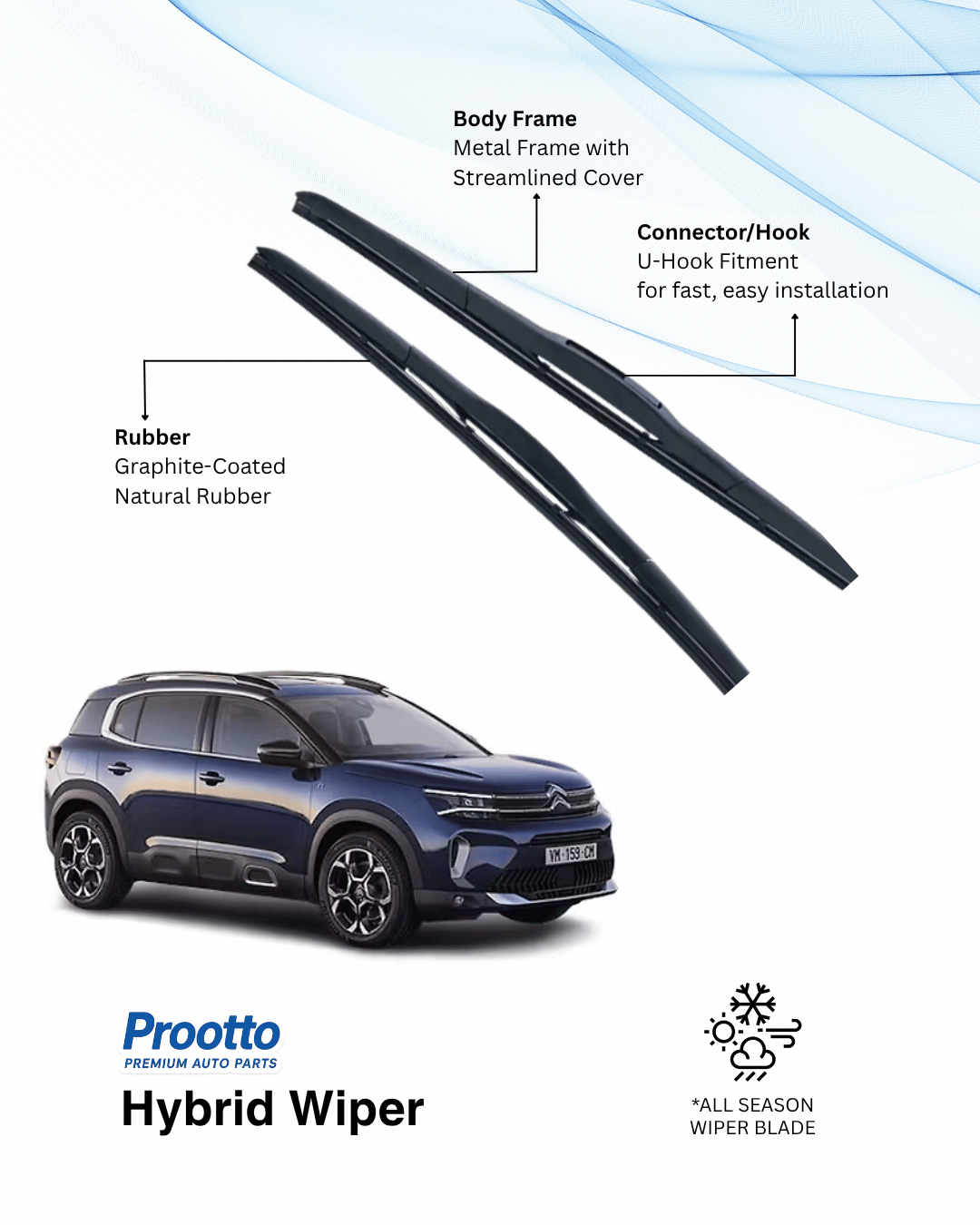 Prootto Wiper Blades for Citroën C5 Aircross – Hybrid, Frameless & Conventional (2025)