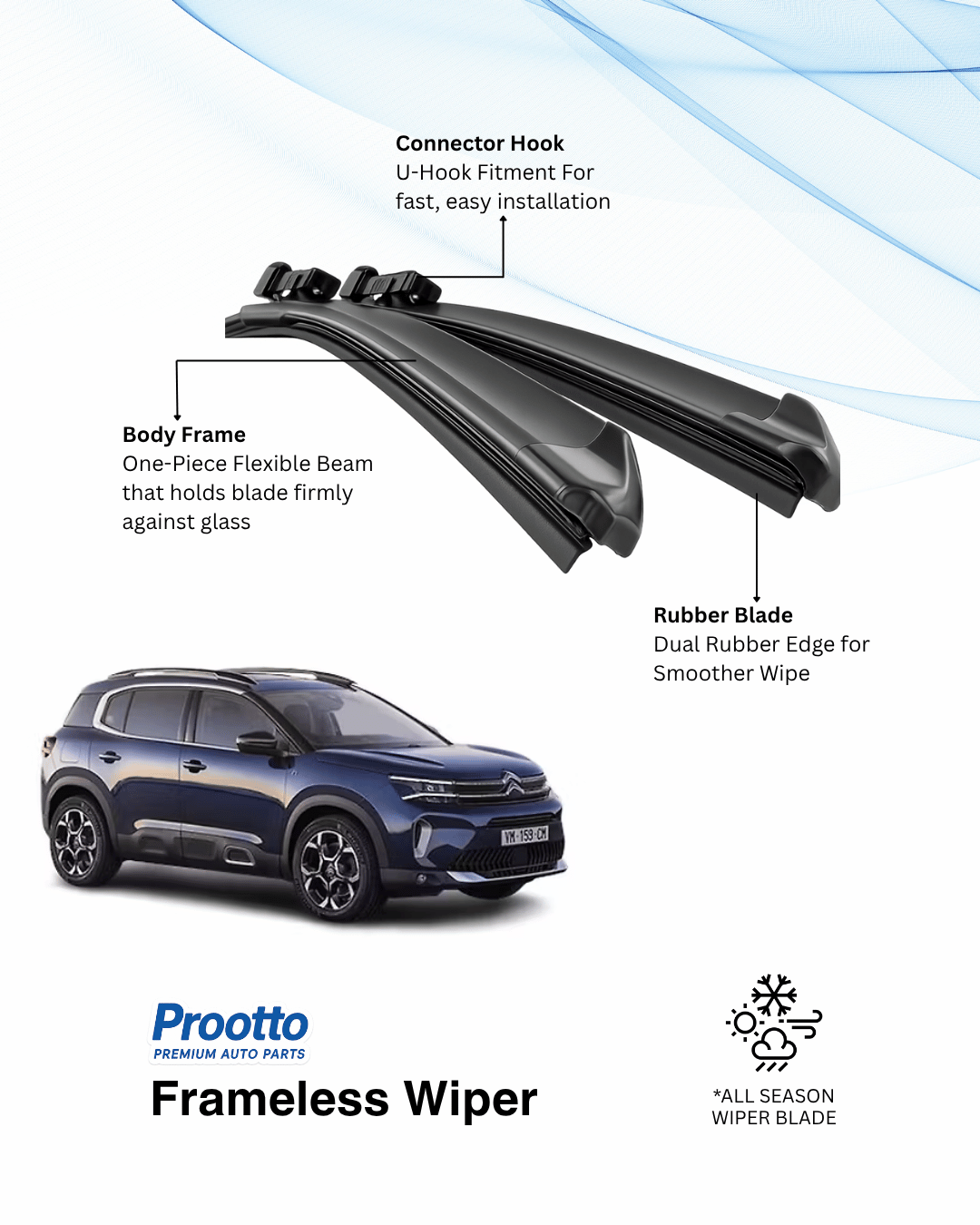Prootto Wiper Blades for Citroën C5 Aircross – Hybrid, Frameless & Conventional (2025)